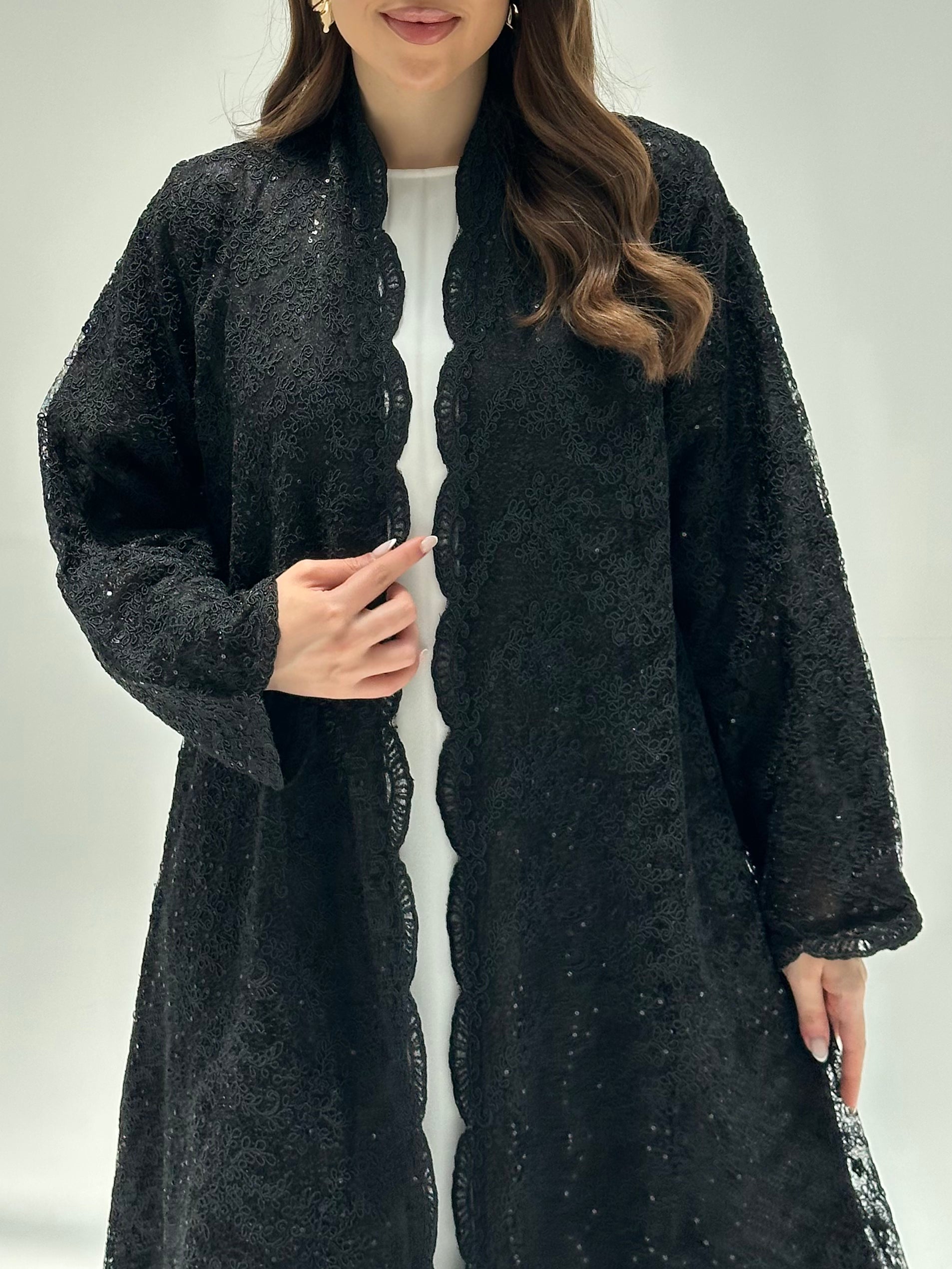 C 2204 Black Sequin Dantel Abaya