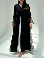 C 2205 Black Dantel Abaya