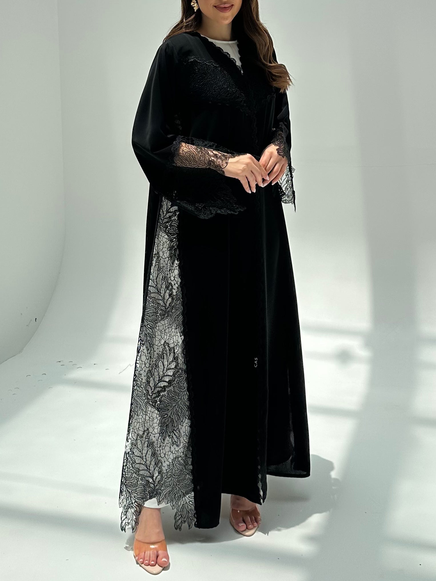 C 2205 Black Dantel Abaya
