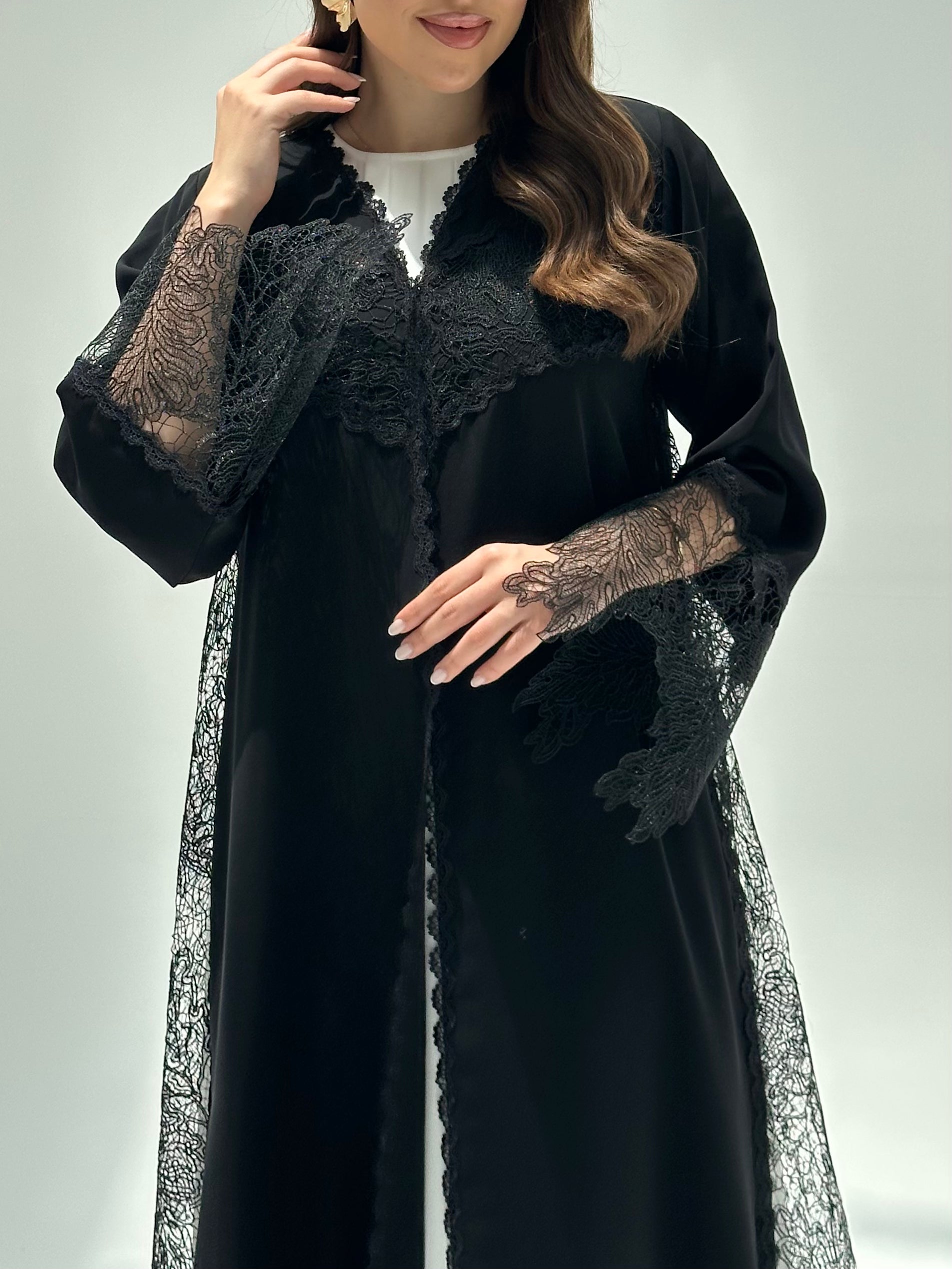 C 2205 Black Dantel Abaya