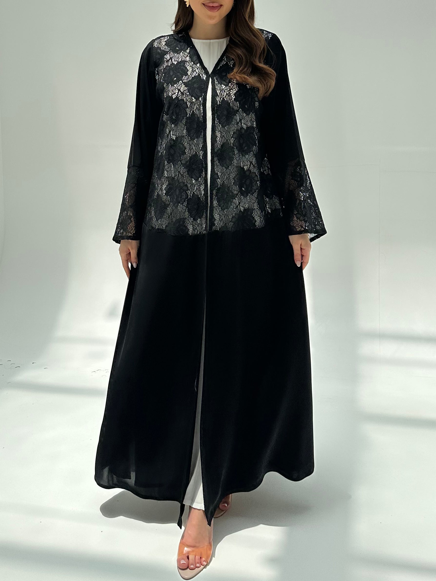 C 2206 Black Dantel Abaya