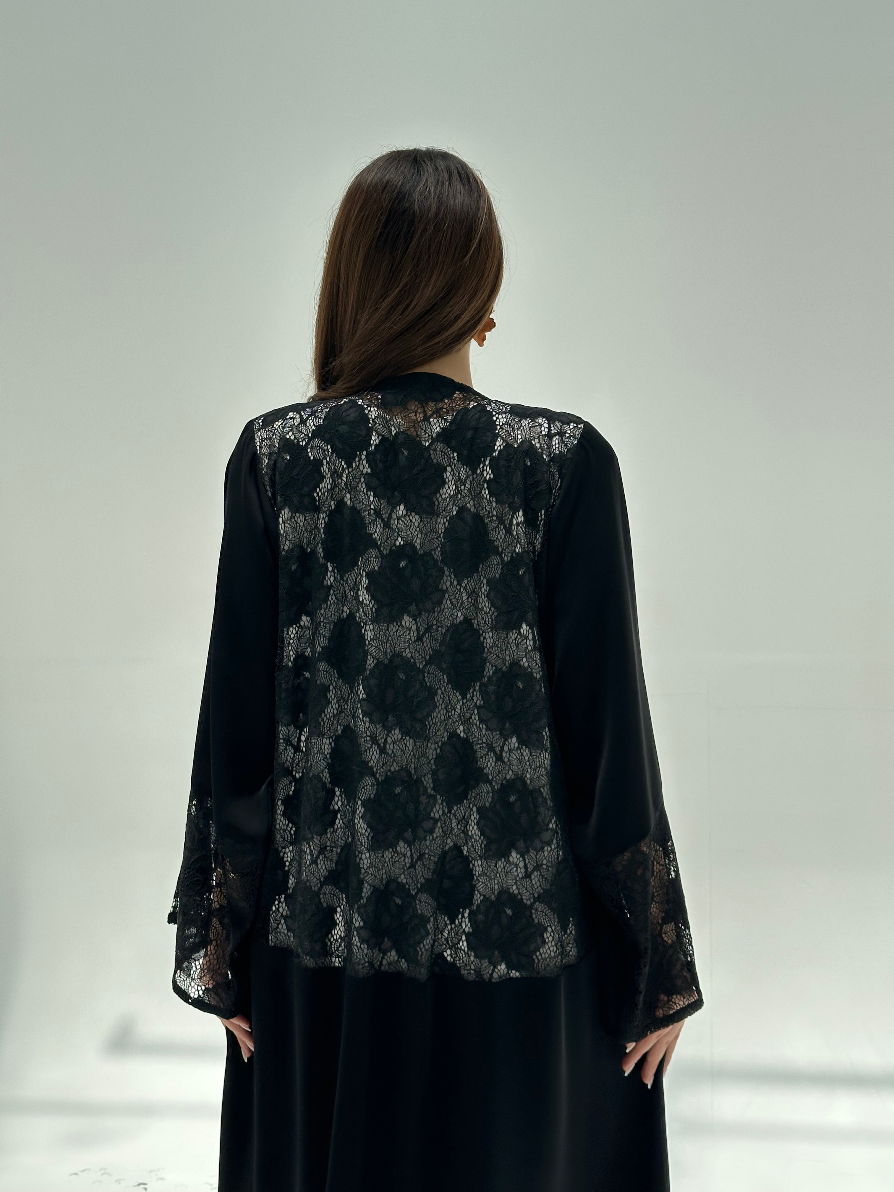 C 2206 Black Dantel Abaya