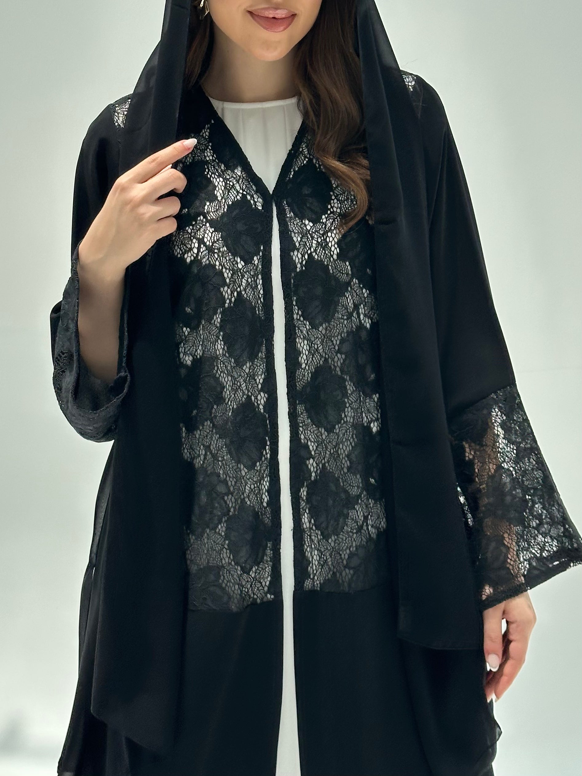 C 2206 Black Dantel Abaya