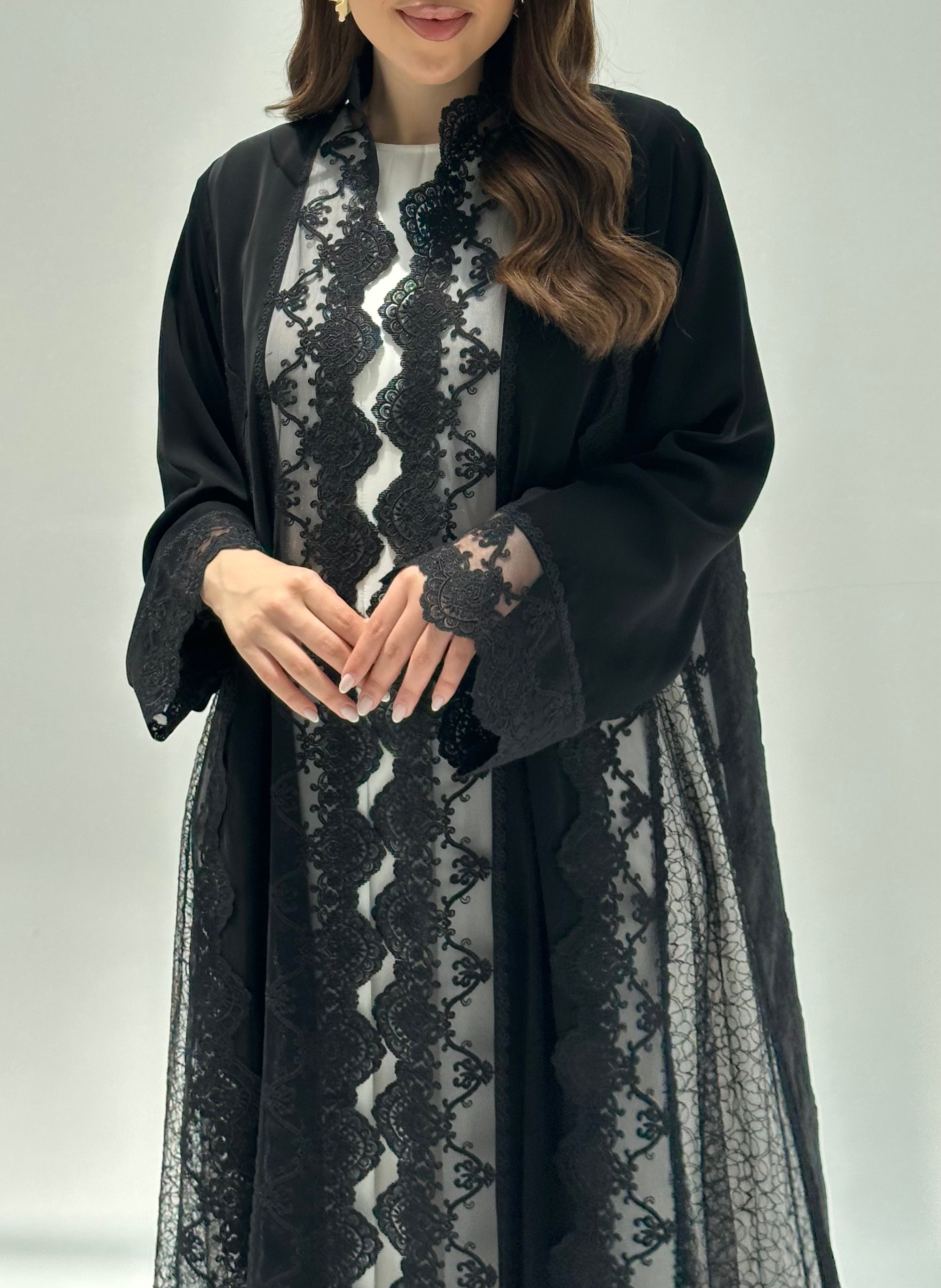 C 2207 Black Dantel Abaya