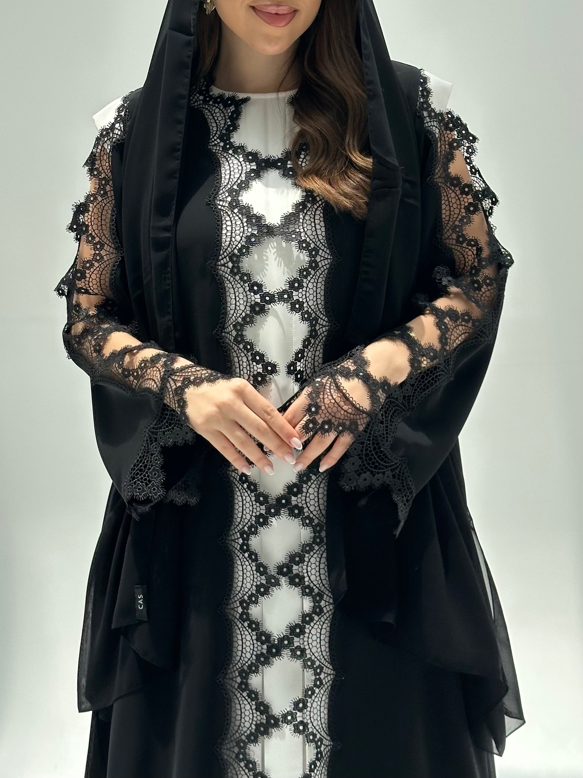 C 2208 Black Lace Abaya