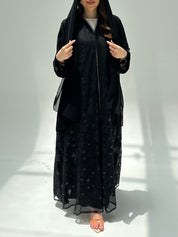 C 2211 Black Floral Dantel Abaya