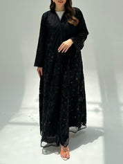 C 2211 Black Floral Dantel Abaya