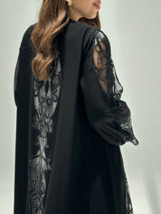 C 2212 Black Crystal Dantel Abaya