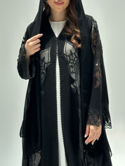 C 2212 Black Crystal Dantel Abaya