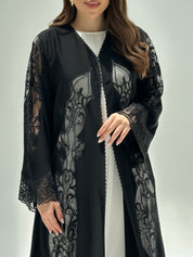 C 2212 Black Crystal Dantel Abaya