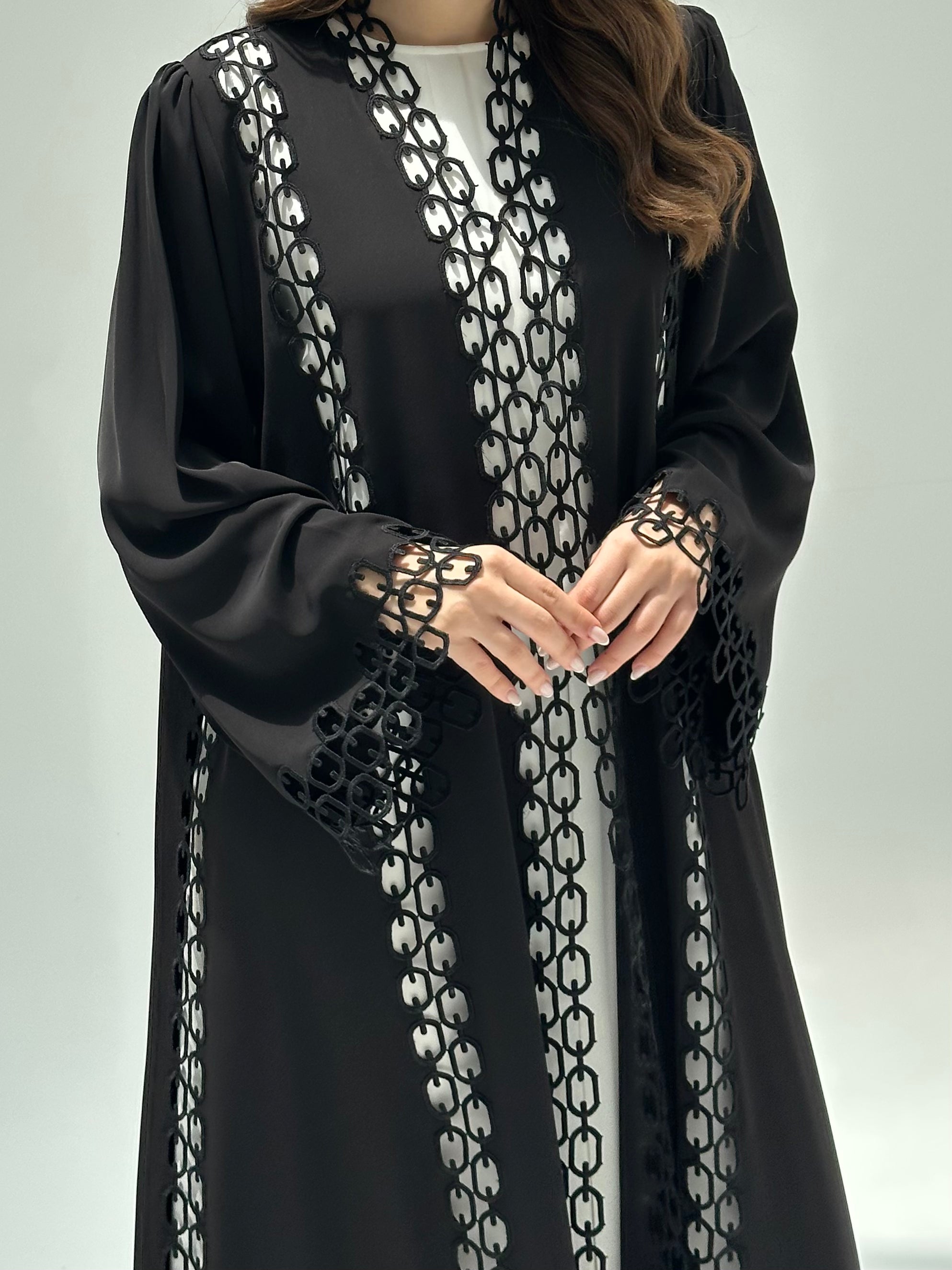 C 2213 Black Lace Abaya