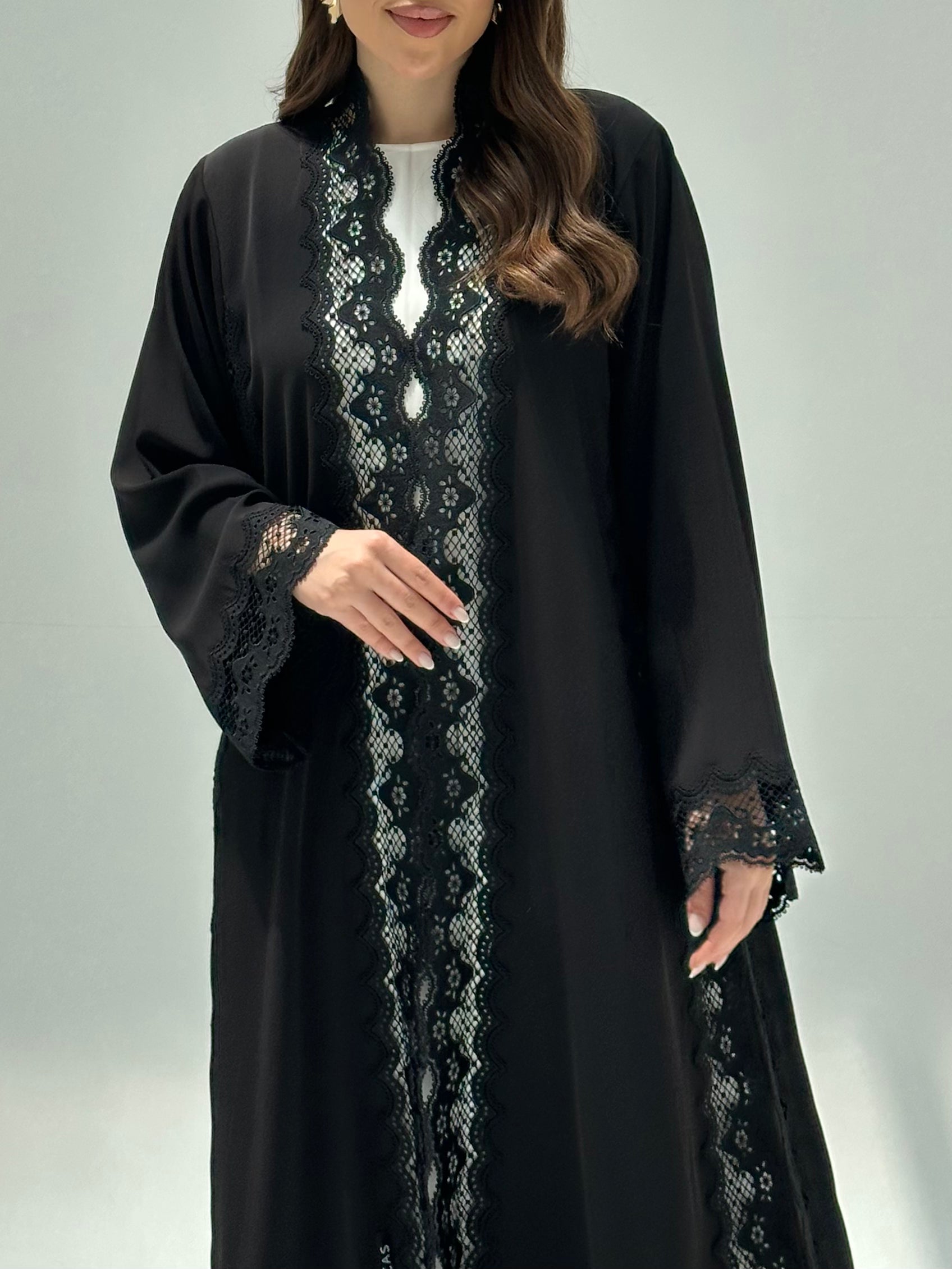C 2215 Black Floral Lace Abaya