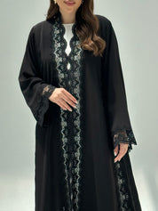 C 2215 Black Floral Lace Abaya