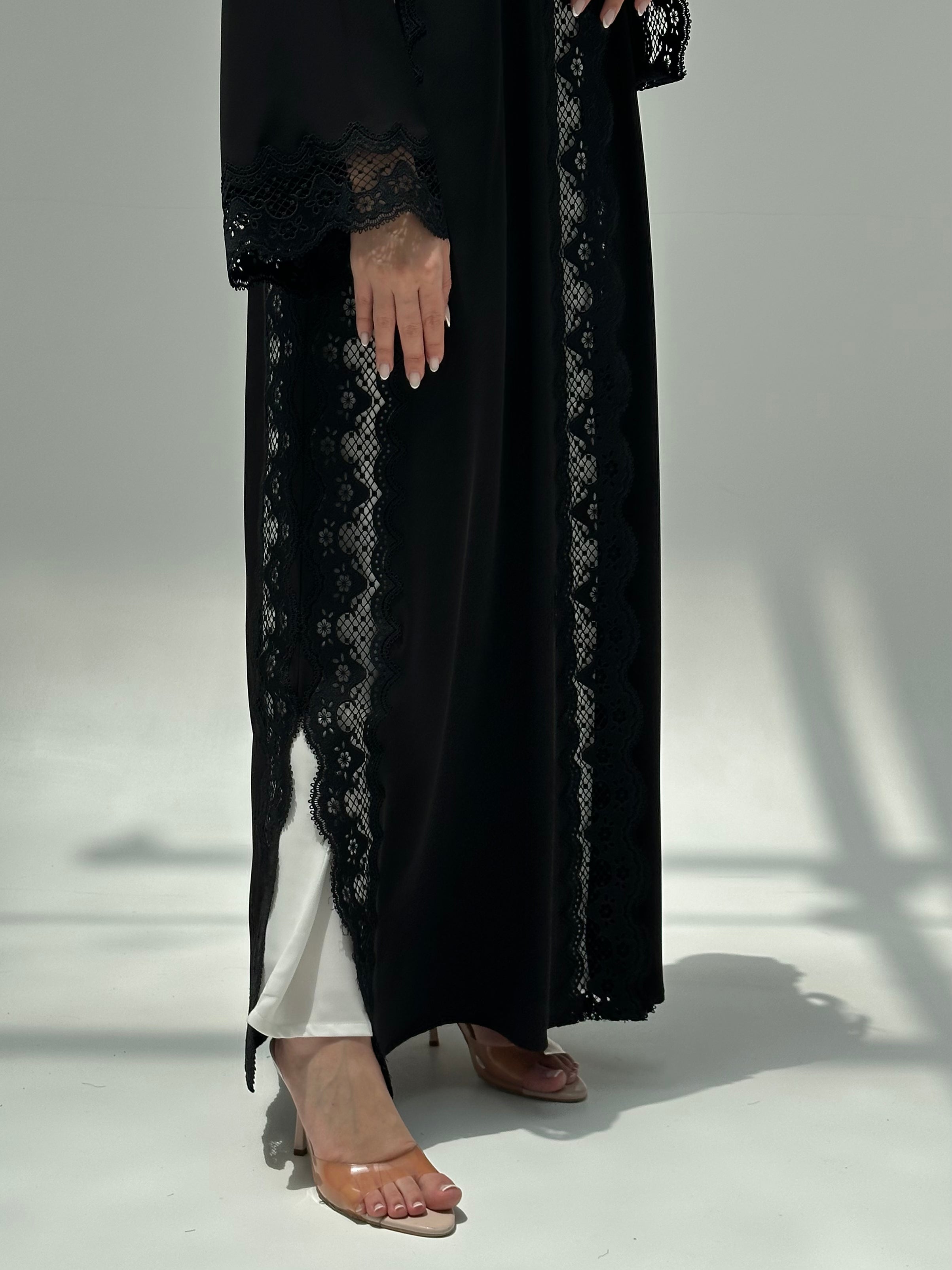 C 2215 Black Floral Lace Abaya
