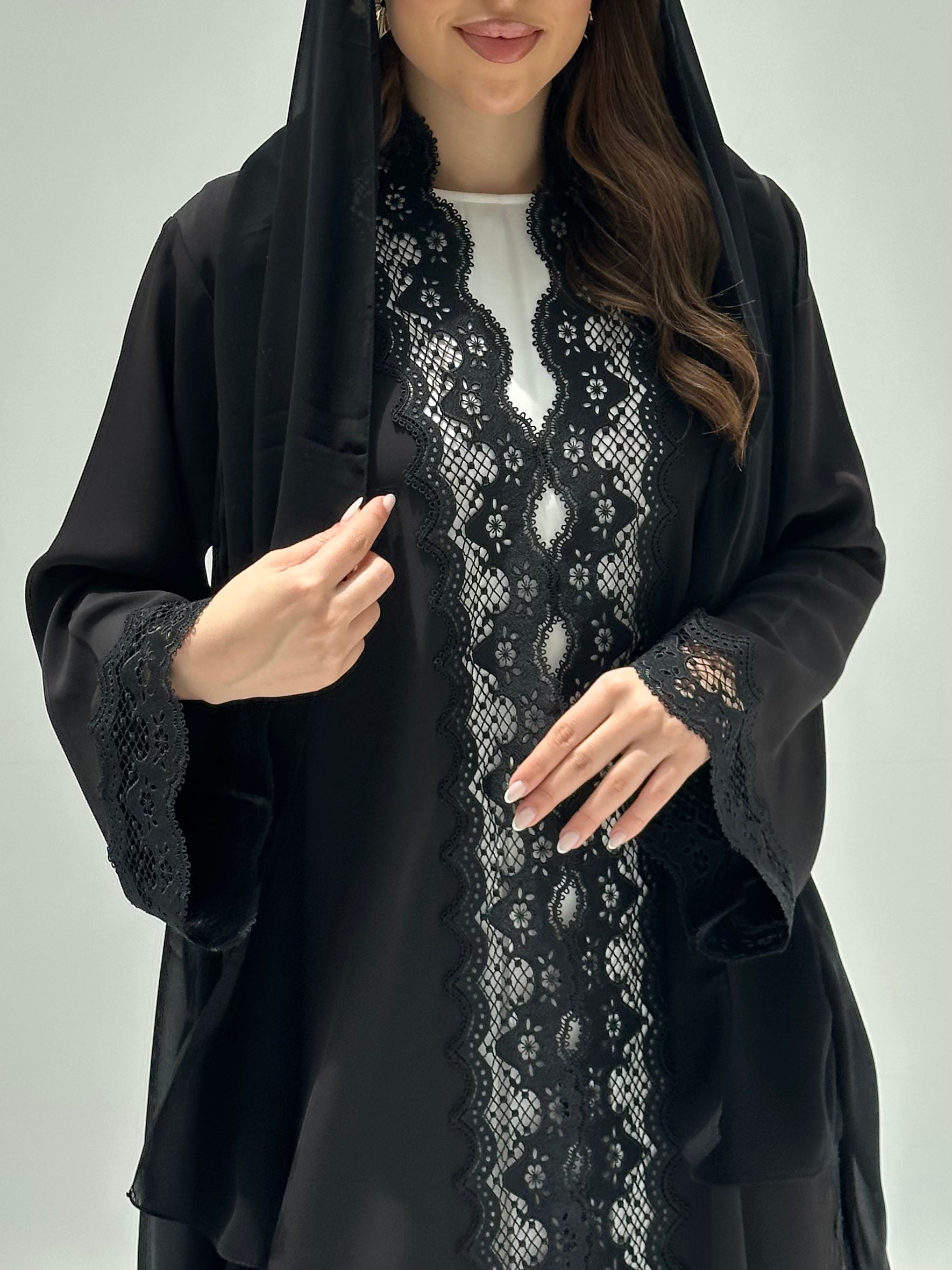C 2215 Black Floral Lace Abaya