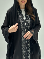 C 2215 Black Floral Lace Abaya