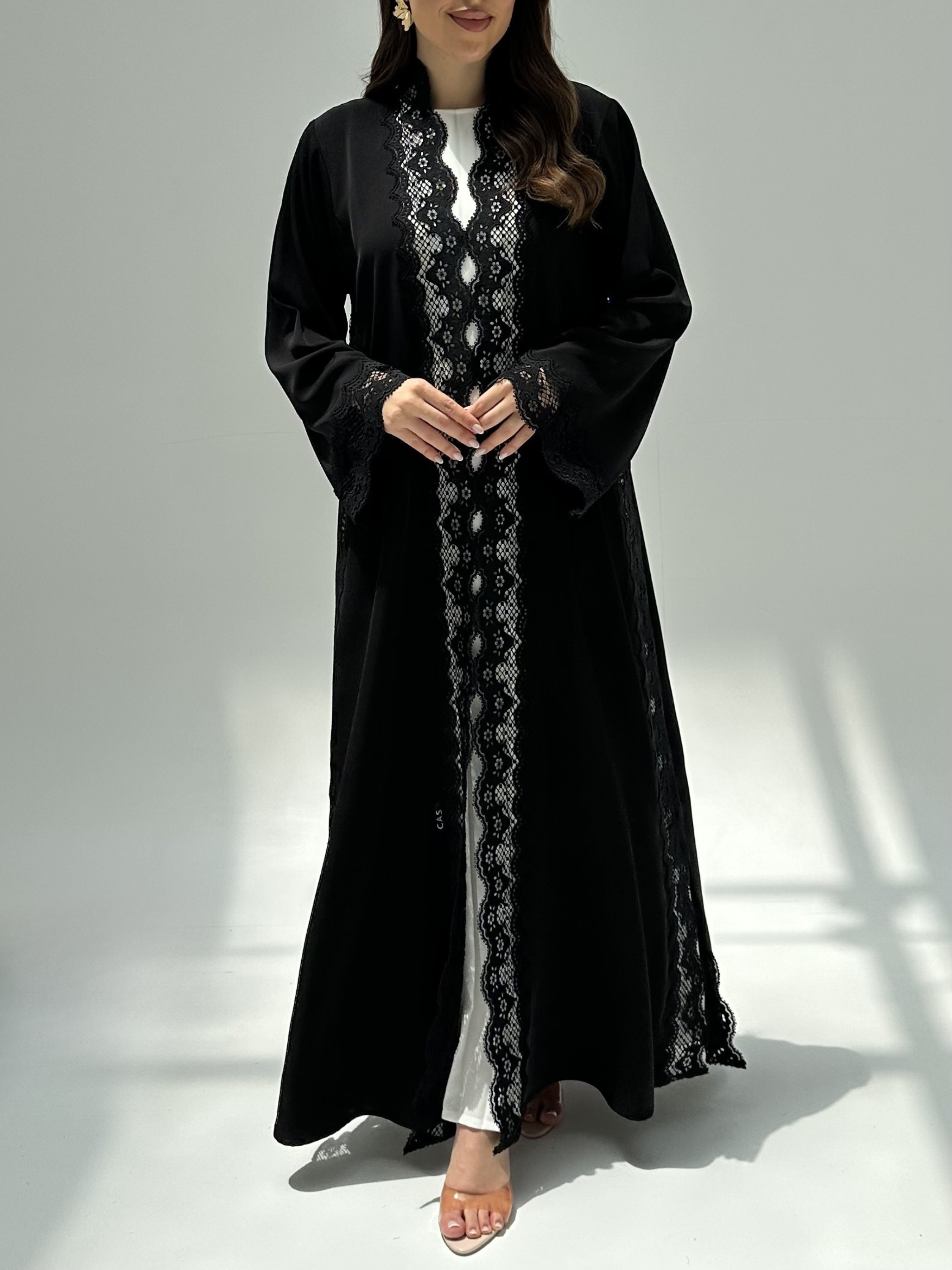 C 2215 Black Floral Lace Abaya