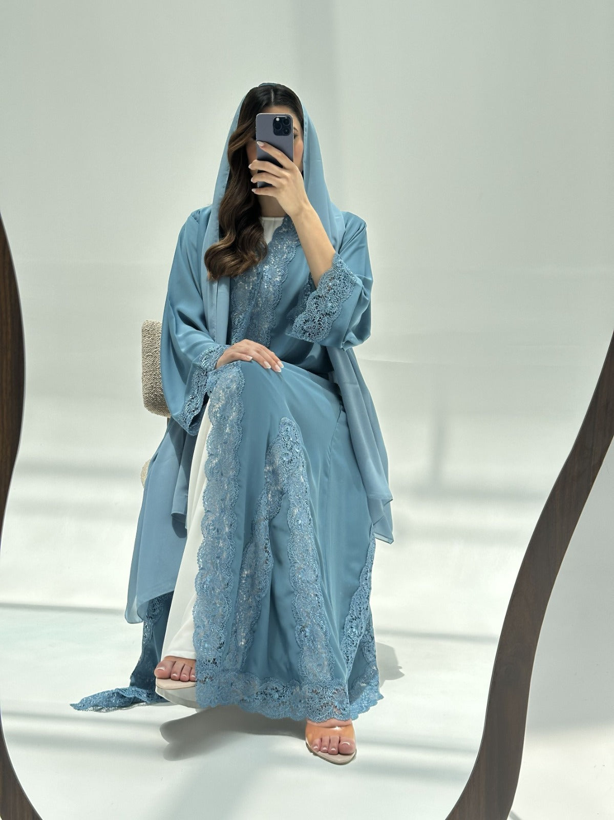 C 2217 Light Blue Lace Abaya