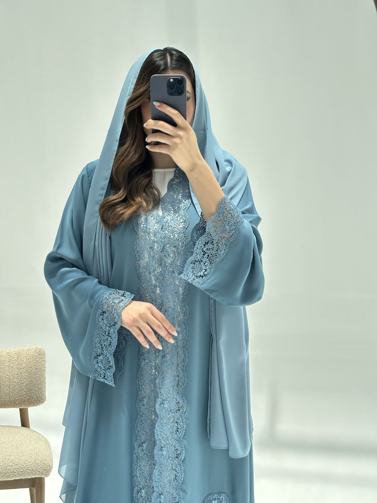 C 2217 Light Blue Lace Abaya