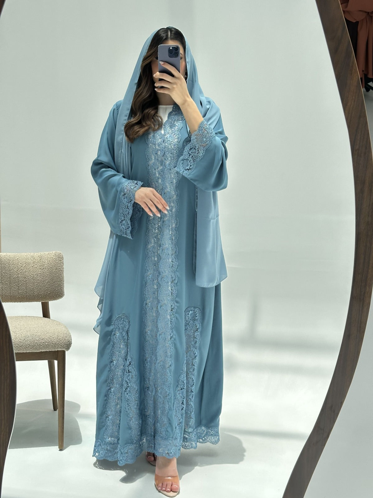 C 2217 Light Blue Lace Abaya