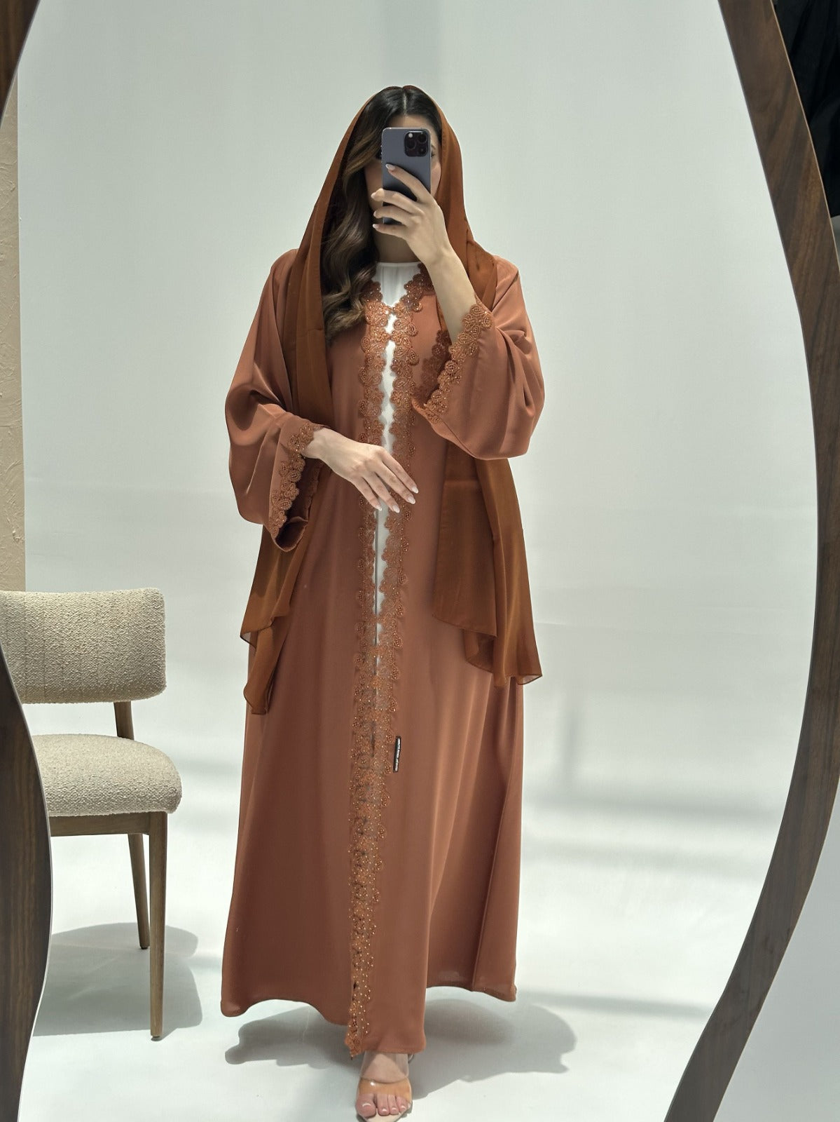C 2218 Marmalade Orange Lace Abaya