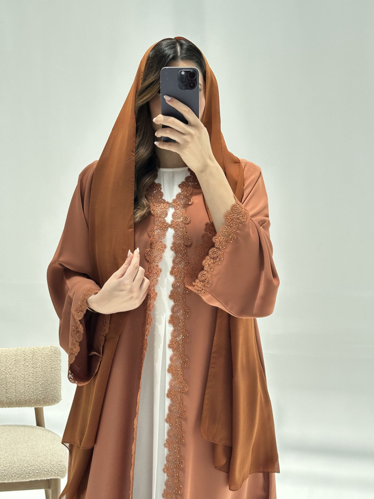 C 2218 Marmalade Orange Lace Abaya