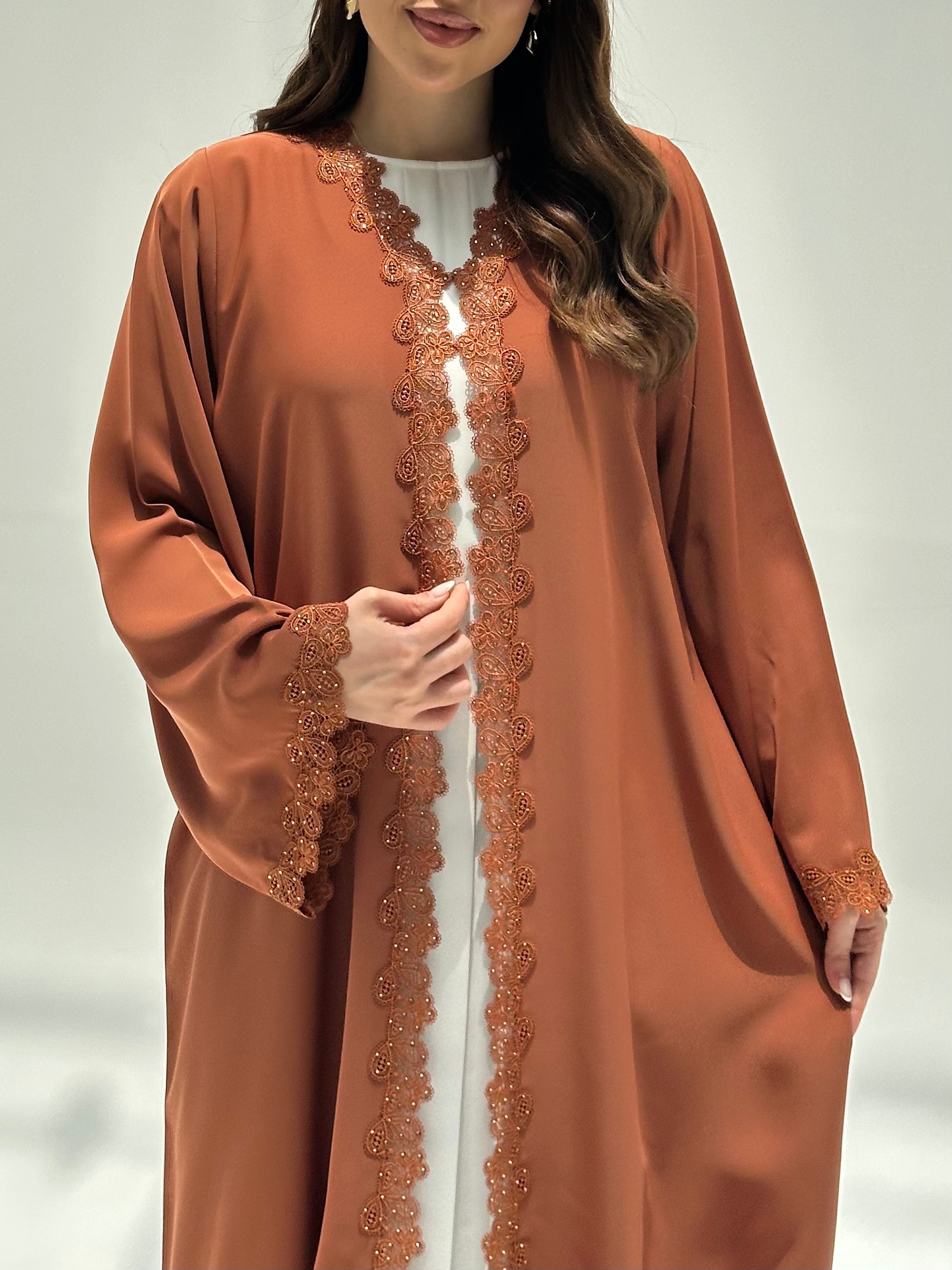 C 2218 Marmalade Orange Lace Abaya