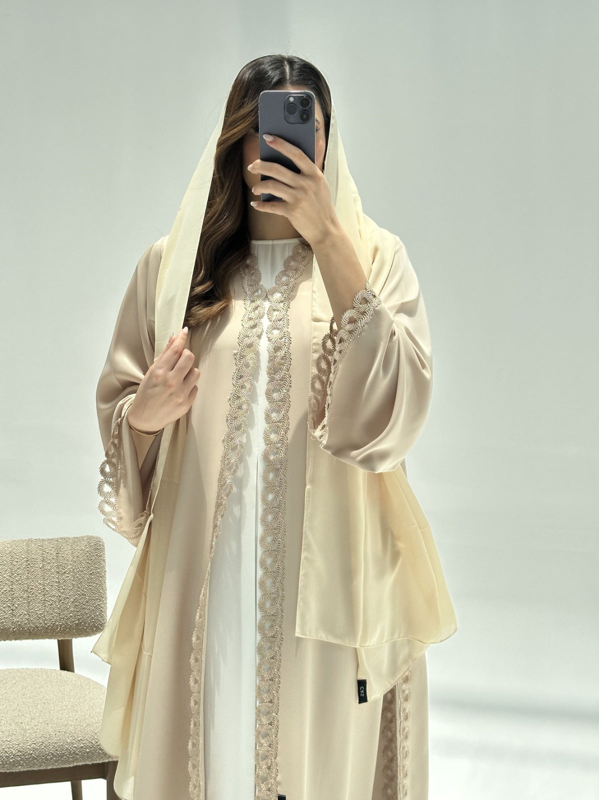C 2219 Cream Lace Abaya