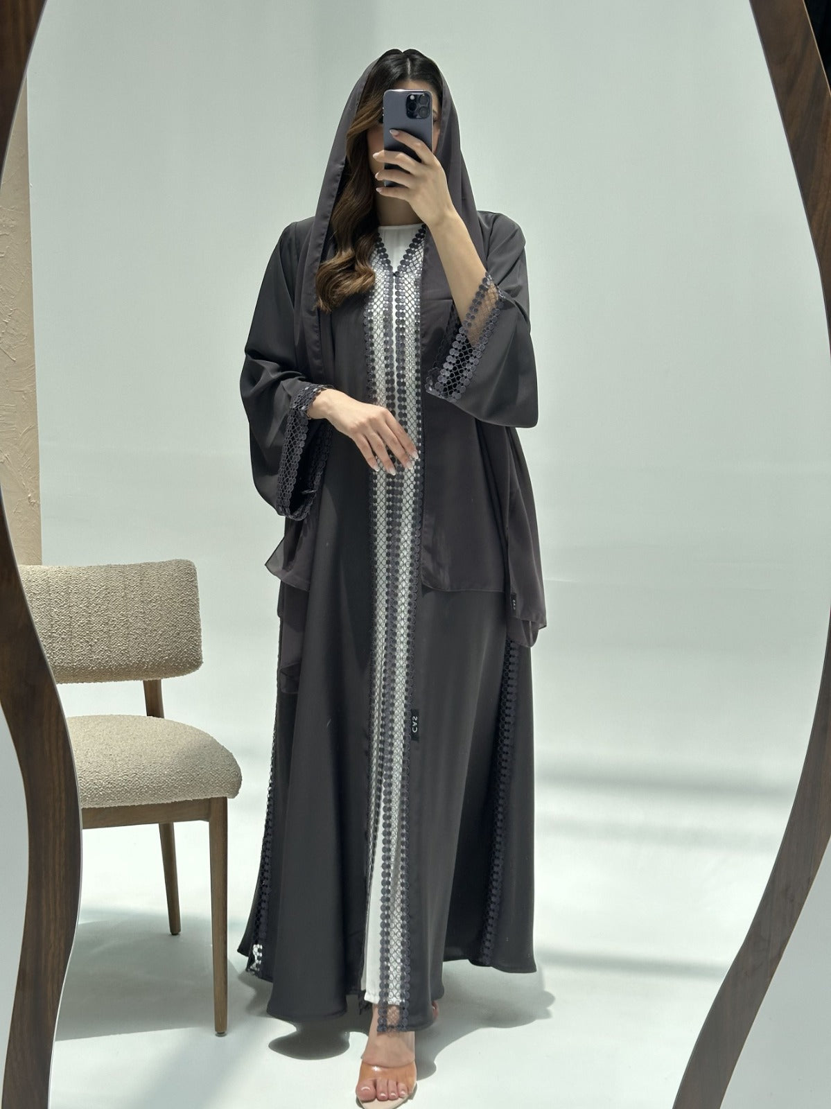 C 2220 Charcoal Lace Abaya