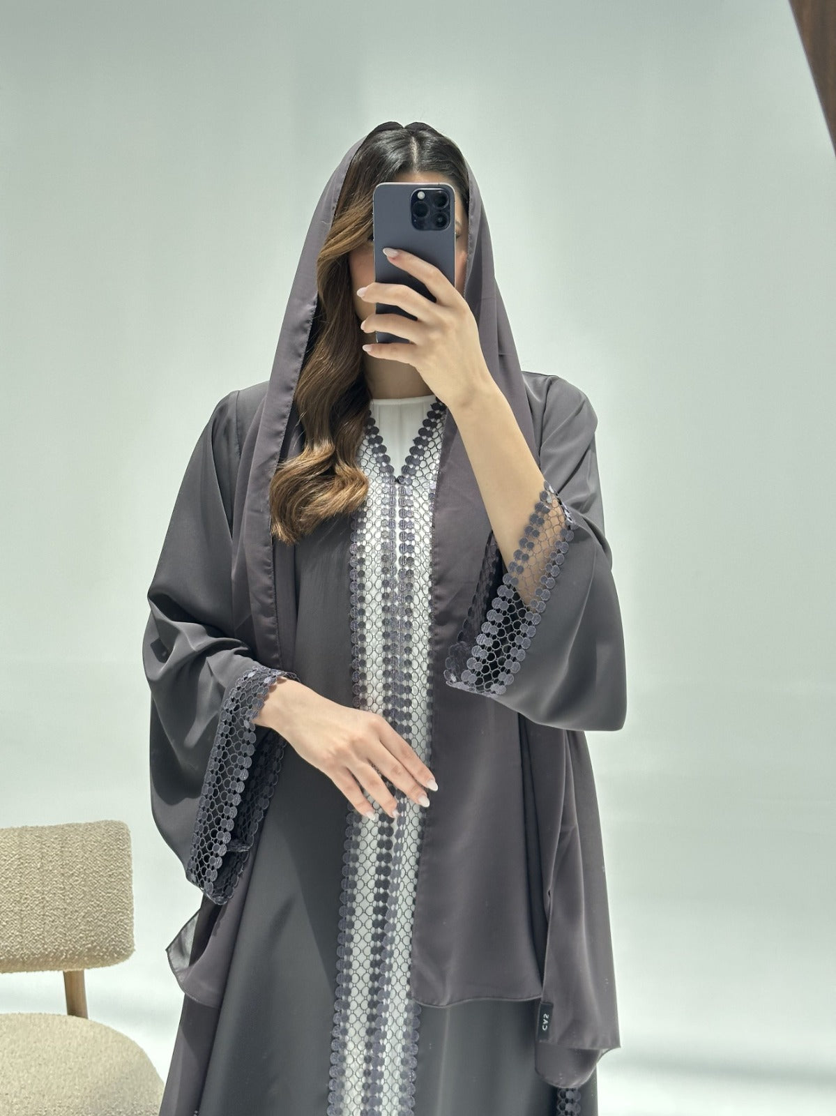 C 2220 Charcoal Lace Abaya