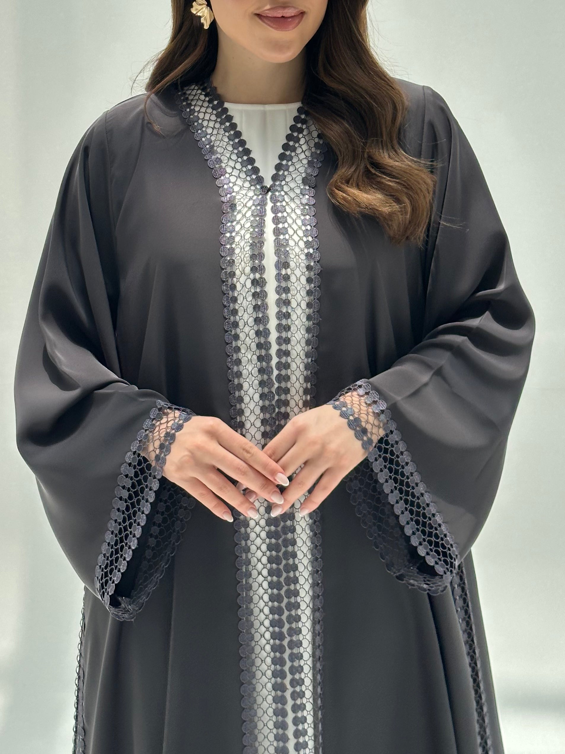 C 2220 Charcoal Lace Abaya