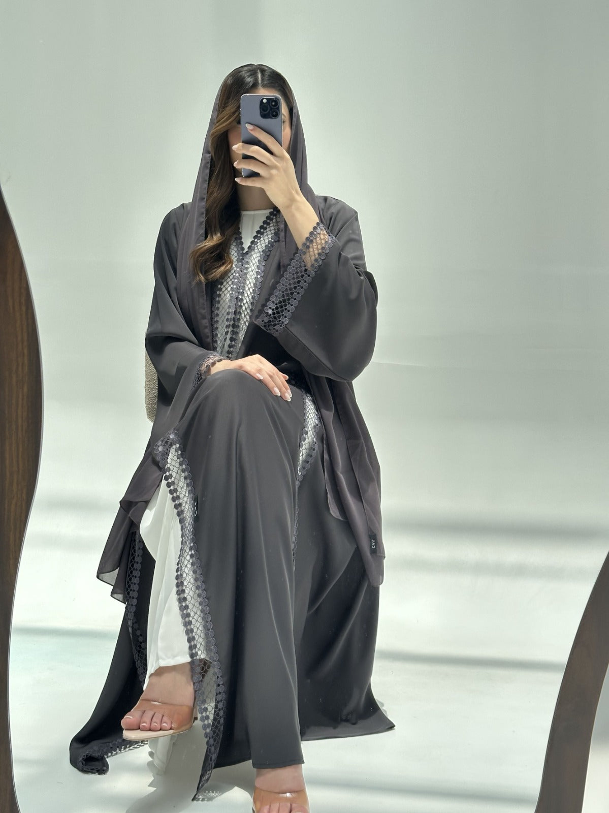C 2220 Charcoal Lace Abaya