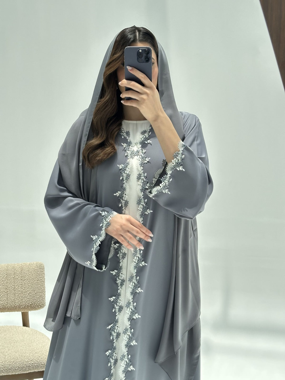 C 2221 Silver Fern Lace Abaya