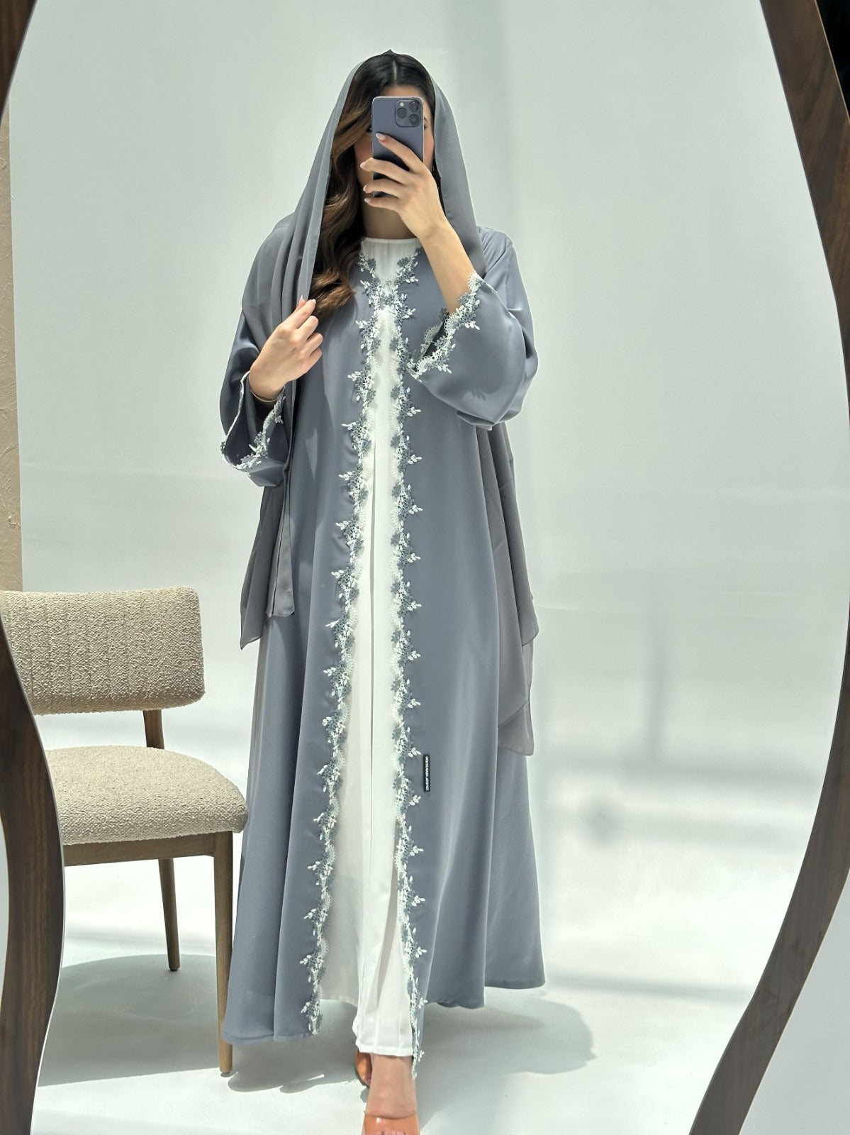 C 2221 Silver Fern Lace Abaya