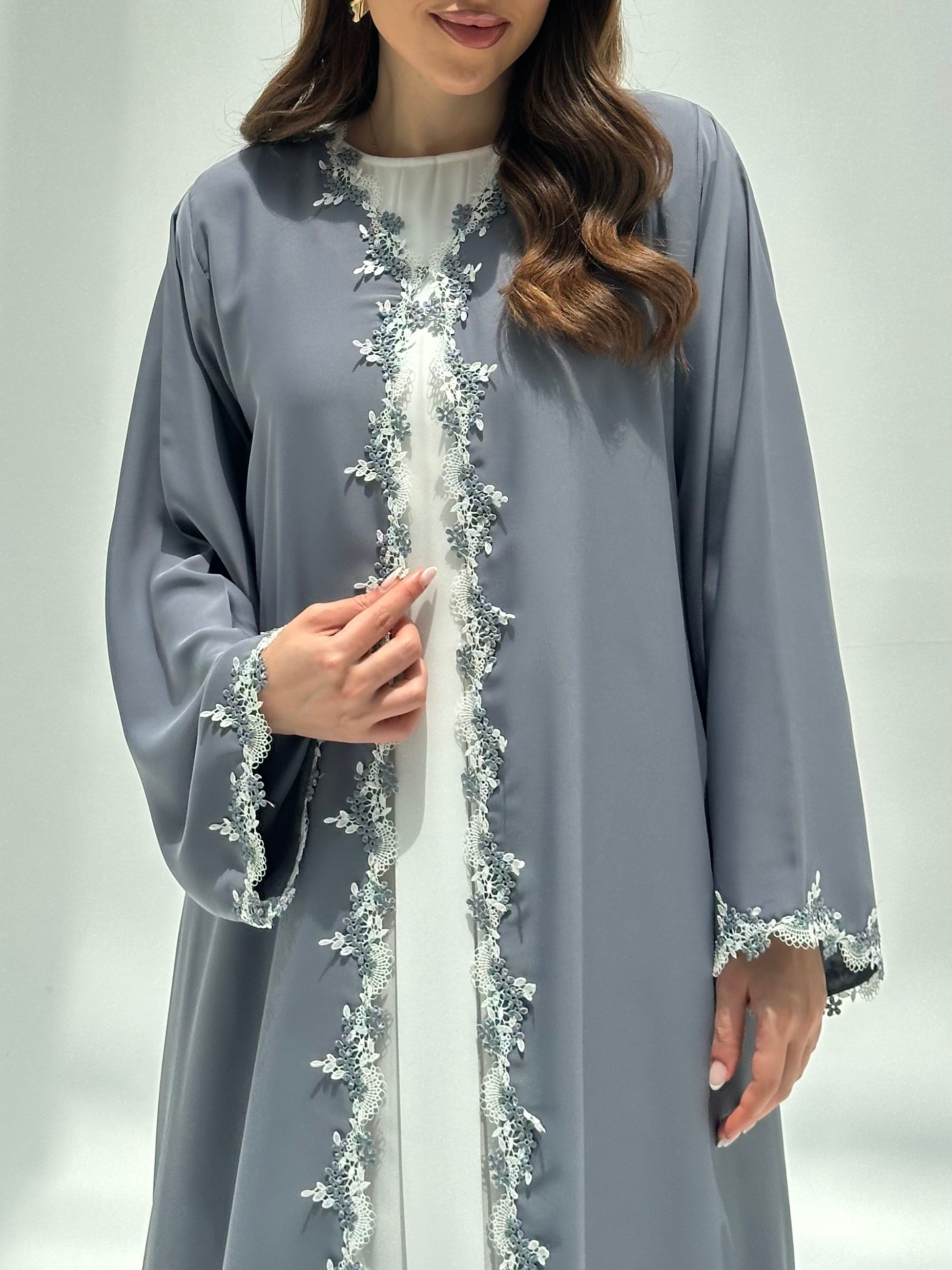 C 2221 Silver Fern Lace Abaya