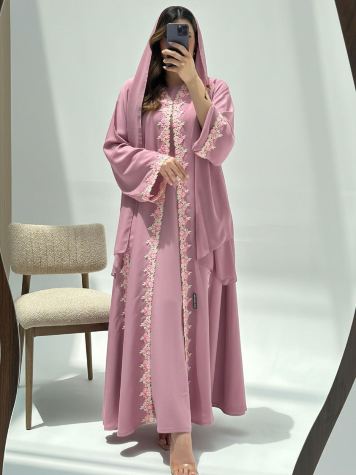 C 2222 Carnation Pink Lace Abaya