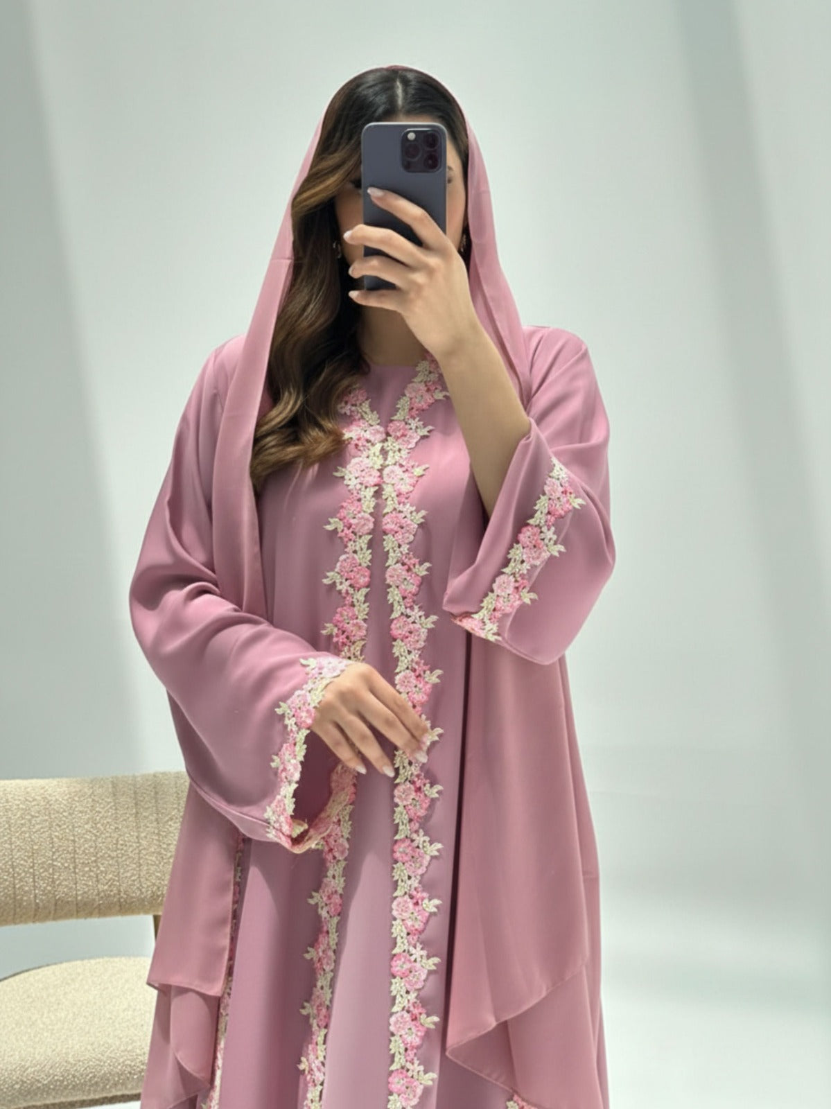 C 2222 Carnation Pink Lace Abaya
