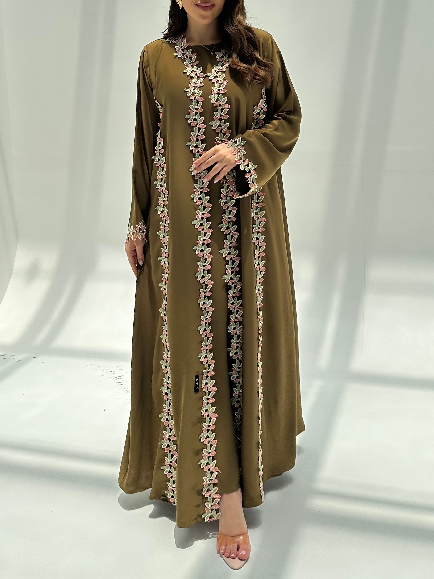 C 2224 Dusky Olive Lace Abaya