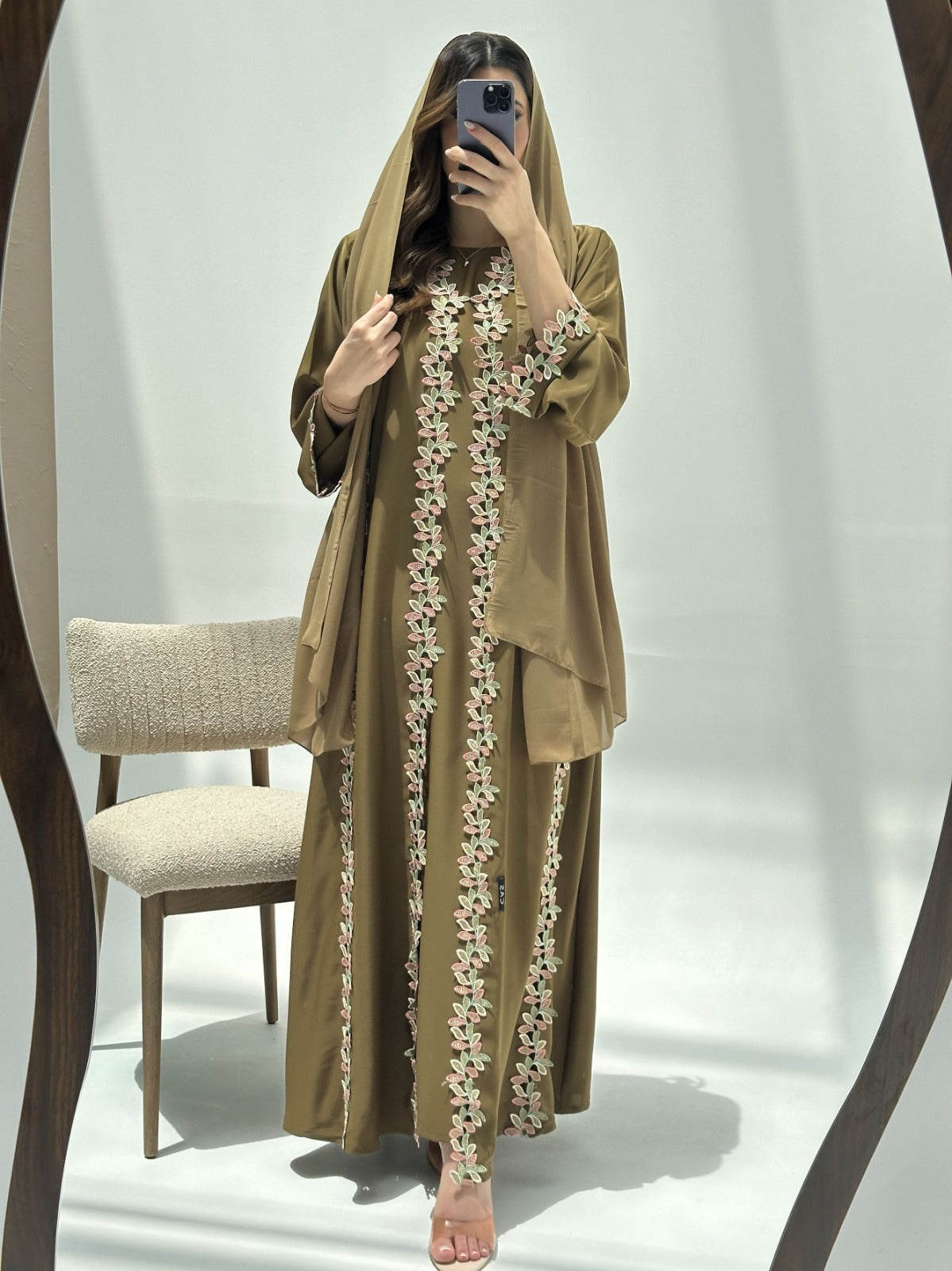 C 2224 Dusky Olive Lace Abaya