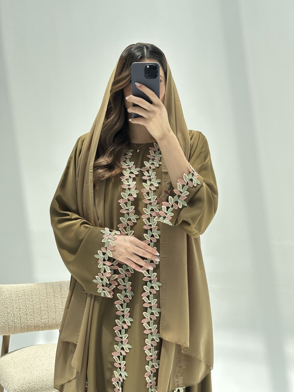 C 2224 Dusky Olive Lace Abaya