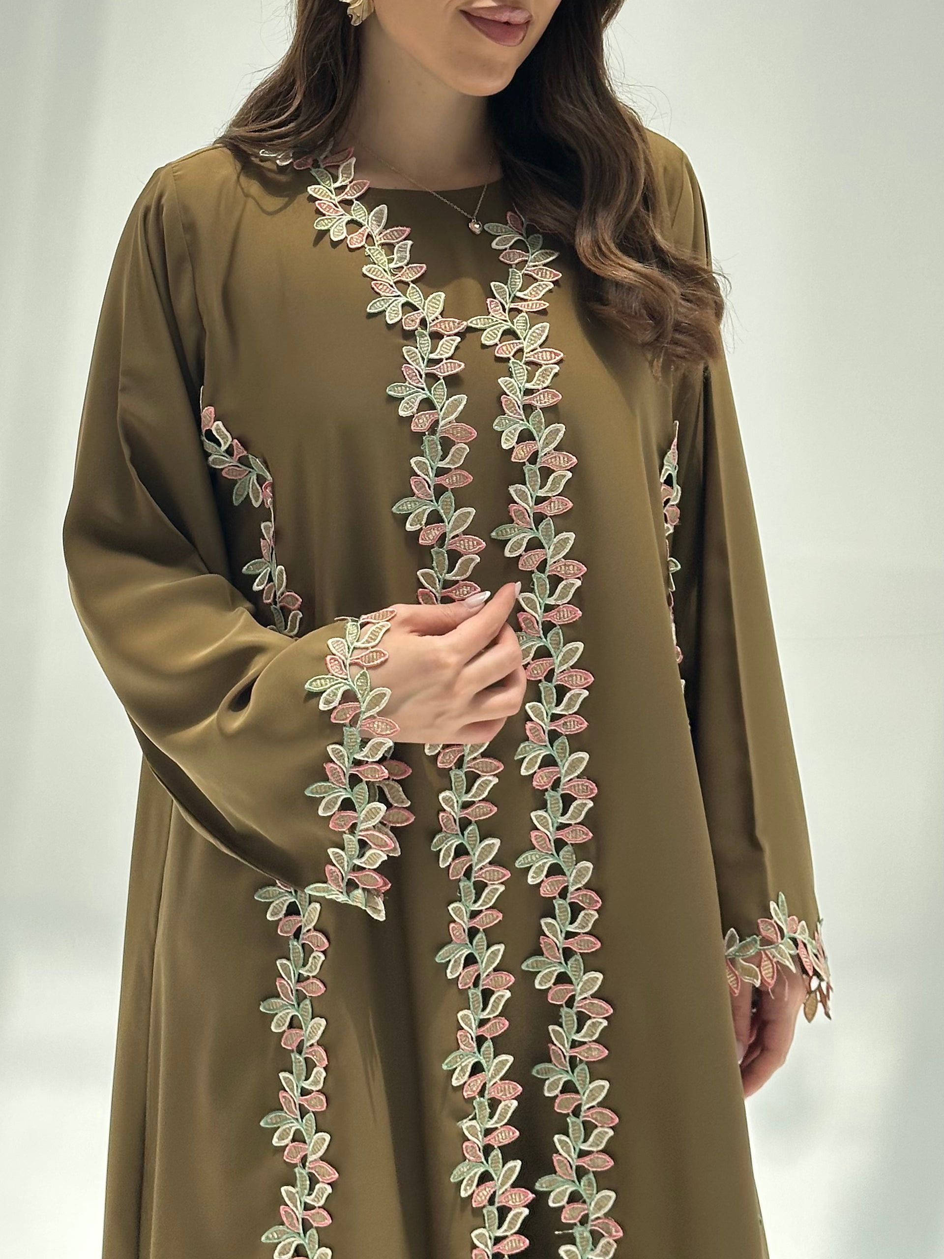 C 2224 Dusky Olive Lace Abaya