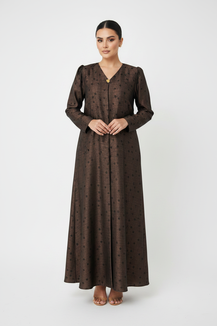 C 2227-01 Chocolate Brown Polka Dot Abaya