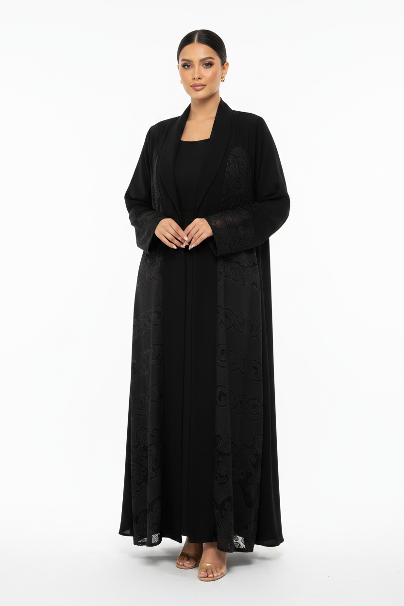 C 2228 Black Dantel Abaya