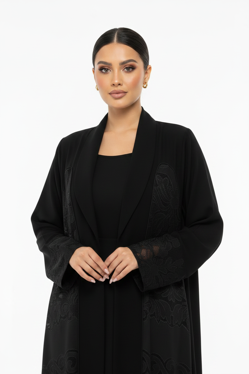 C 2228 Black Dantel Abaya