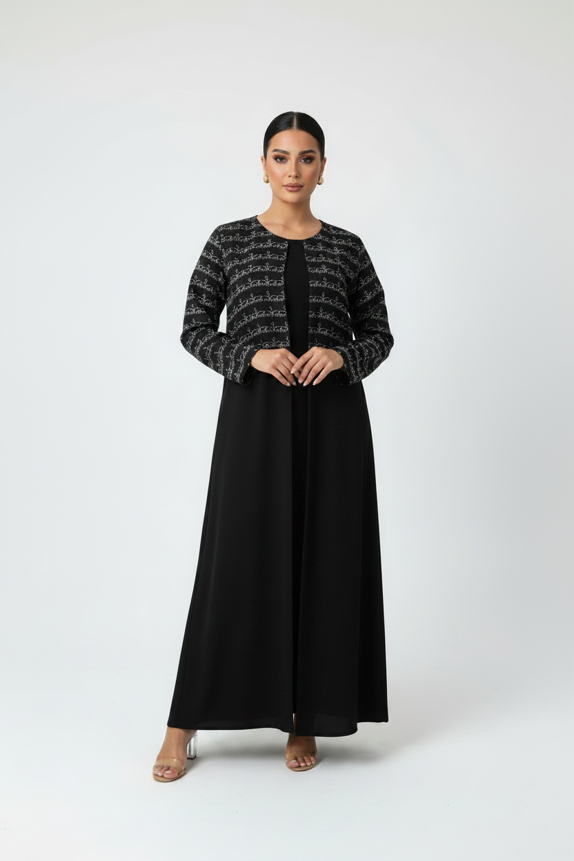 C 2229 Black Pattern Abaya
