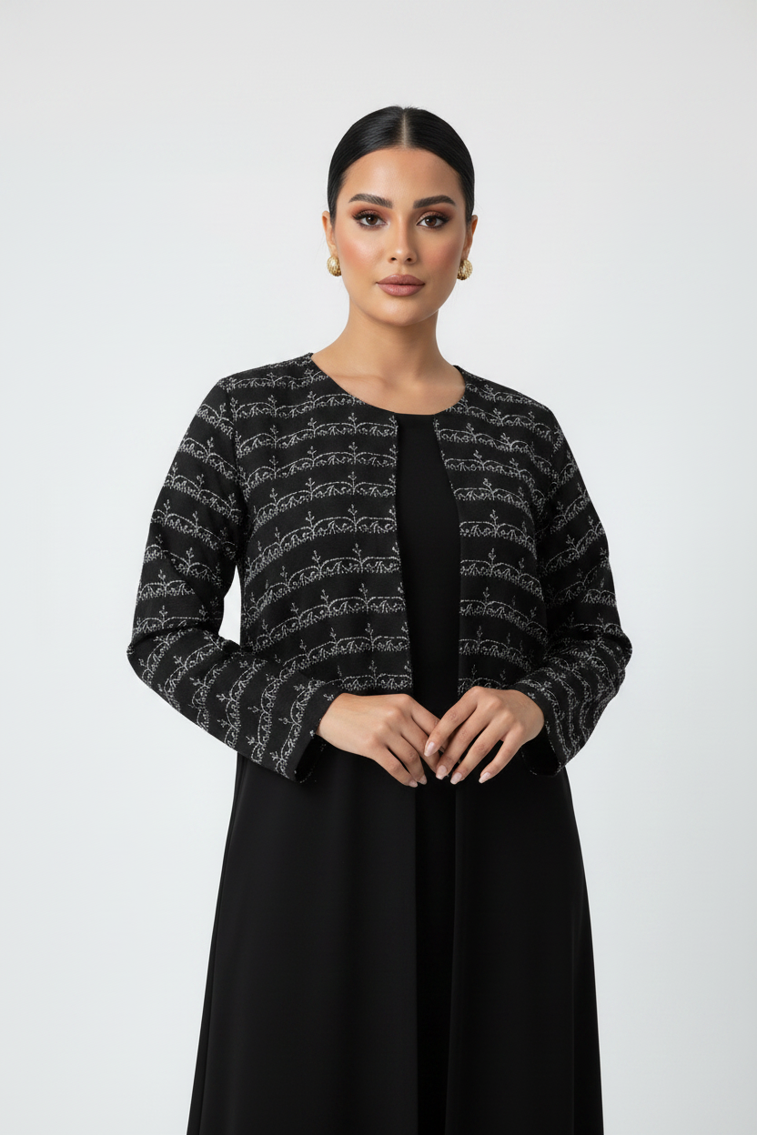 C 2229 Black Pattern Abaya