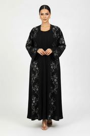 C 2231-01 Black Silver Floral Abaya