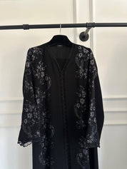 C 2231-01 Black Silver Floral Abaya
