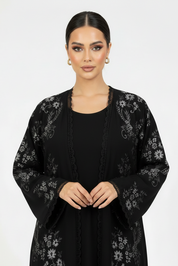 C 2231-01 Black Silver Floral Abaya