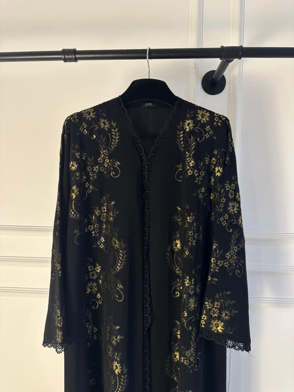C 2231-02 Black Gold Floral Abaya